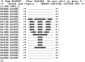 黑色和白色c代码字符与资本U后缀光栅字体